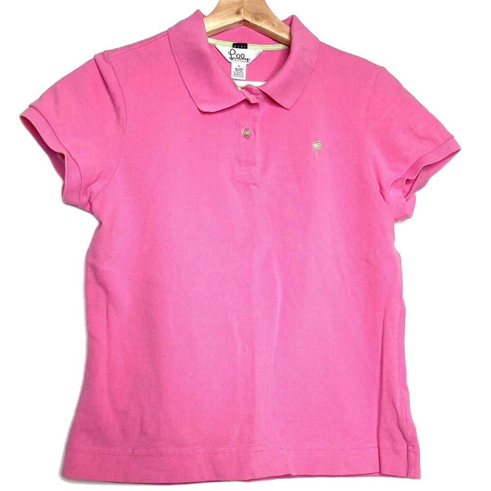 Lilly Pulitzer Girls Size Large Pink Polo Pima Cotton Shirt Embroidered Logo